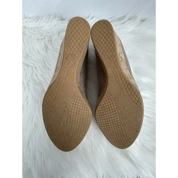Stuart Weitzman Anna Peep Toe Suede Wedges 8 Brown Slip On Cork Platform Pumps - Picture 5 of 11